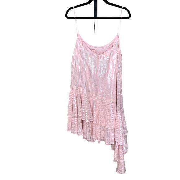 NWT MAC DUGGAL 10796 Rose Pink Sequin Asymmetrical Spaghetti Strap Dress Women’s - Picture 7 of 8